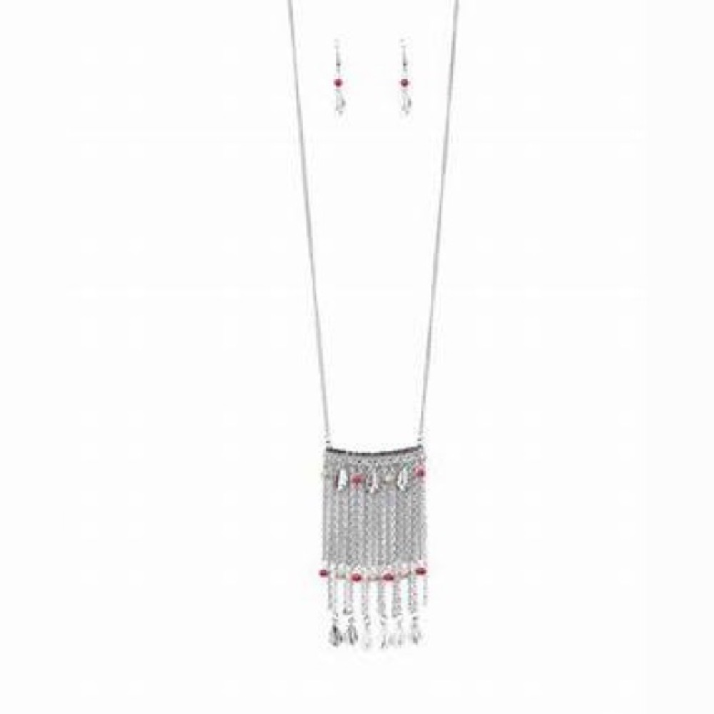*Long silver and multi layer multi color beads and leaf pattern necklace.